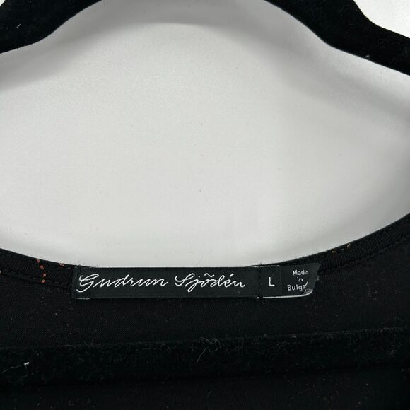 GUDRUN SJODEN Black Colorful Floral Lagenlook Wide Sleeve Waist Tie Dress Large - Picture 6 of 7